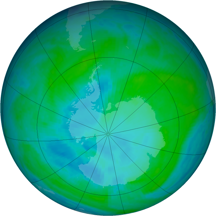 Antarctic ozone map for 24 January 2001